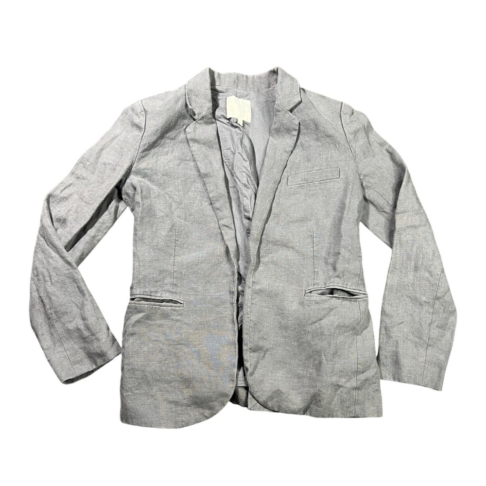 Joie Women's Size 2 Gray 100% Linen Blazer Jacket Open Front Career‎ Work Chic